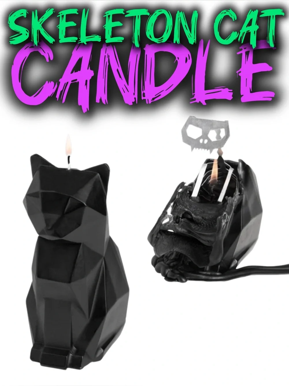 PyroPet KISA Black Cat Skeleton Candle - The Original 7” Goth Halloween